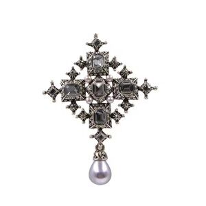 Gothic large crystal cross brooch